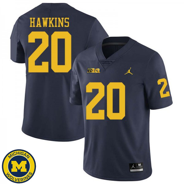 Mens Michigan Wolverines #20 Brad Hawkins Navy Jordan Brand Replica Jersey